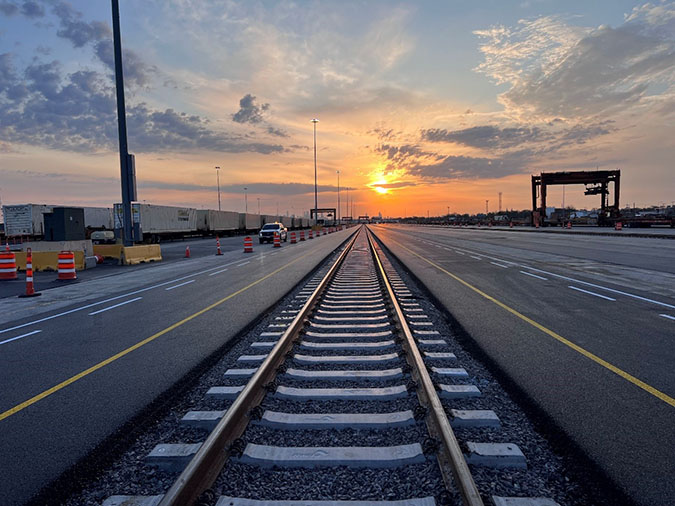 Sunset over the west ramp at Cicero Intermodal Facility